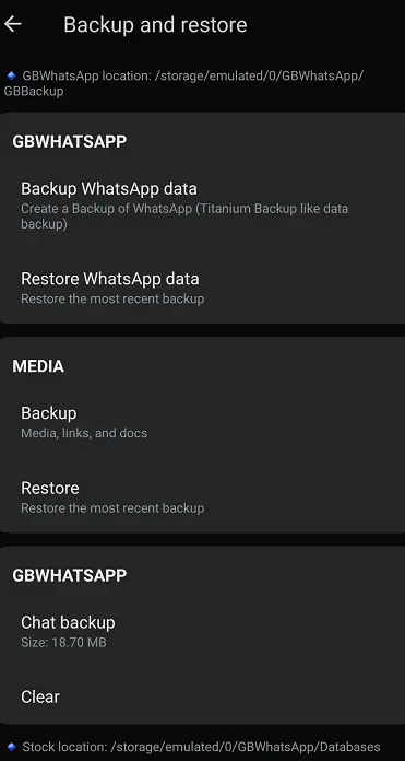 Backup do WhatsApp GB