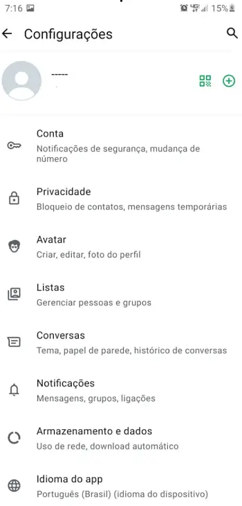Configurações do WhatsApp