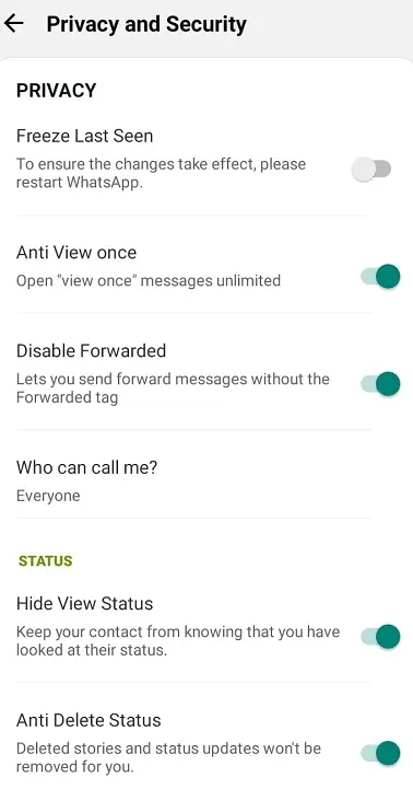 Privacidade do WhatsApp Plus