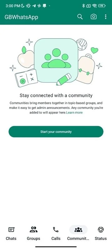 Pestaña Comunidades en GB WhatsApp