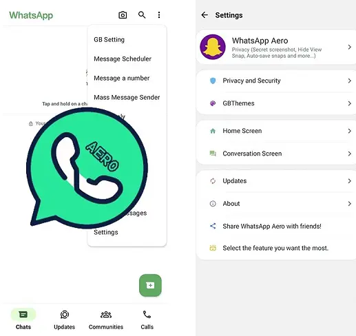 إعدادات WhatsApp Aero